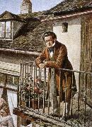 franz von schober an idealized porrait of the composer on his balcony oil painting